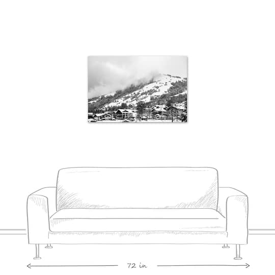 Grayscale Mountain Homes 36x24 Canvas Wall Art
